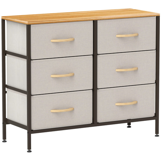 HOMCOM 6 Drawer Fabric Chest of Drawers w/ Wooden Top for Hallway