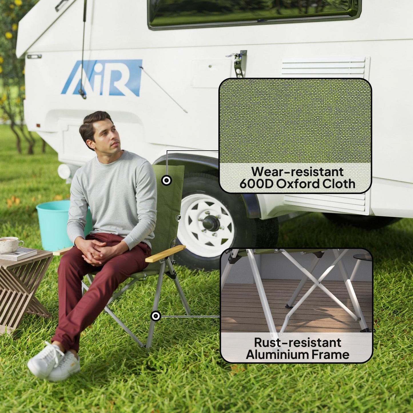 Outsunny Padded Camp Chair Outdoor High Back Folding Recliner with Bag