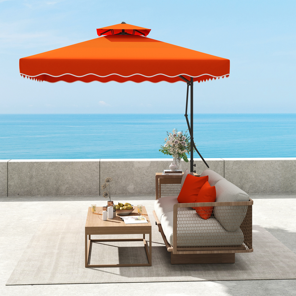 Outsunny 2.5m Cantilever Garden Parasol Umbrella with Cross Base