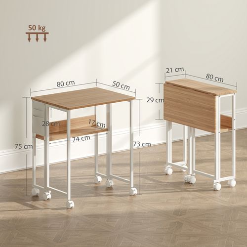 HOMCOM 80 cm Foldable Computer Desk on Wheels for Small Spaces