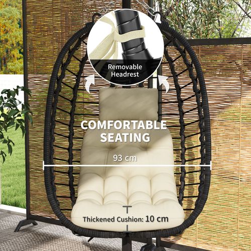 Outsunny Rattan Hanging Egg Chair w/ Stand, Cushion, Headrest