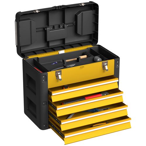 HOMCOM 4 Drawers Large Tool Box, Steel Toolbox with Handle