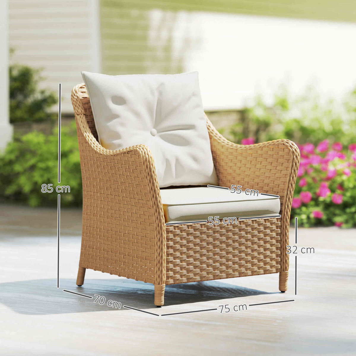 Outsunny 2 Pieces Rattan Garden Chairs, Cushioned Rattan Chairs