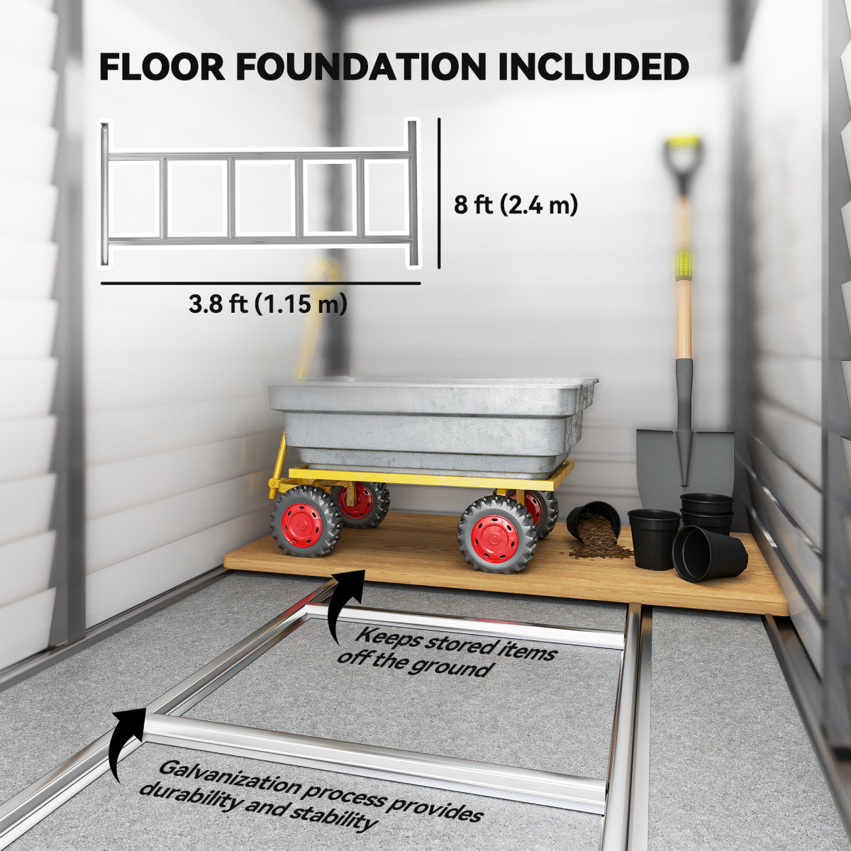 Outsunny 5 x 9ft Galvanised Metal Garden Shed with Foundation Kit, Brown