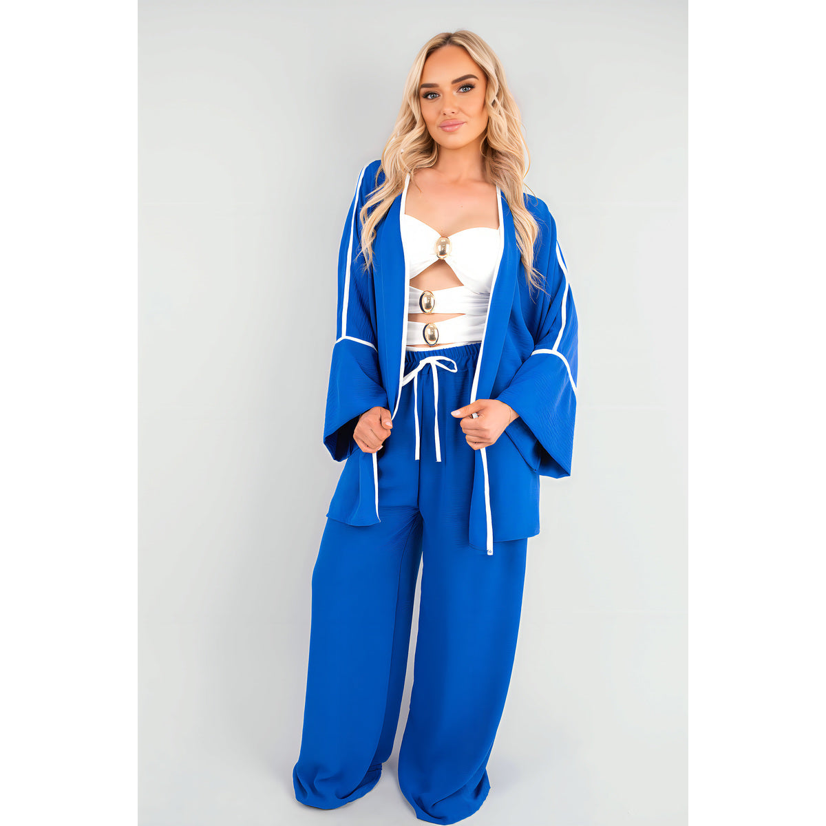 Contrast Trim Oversized Cardigan & Wide Leg Co-ord Set
