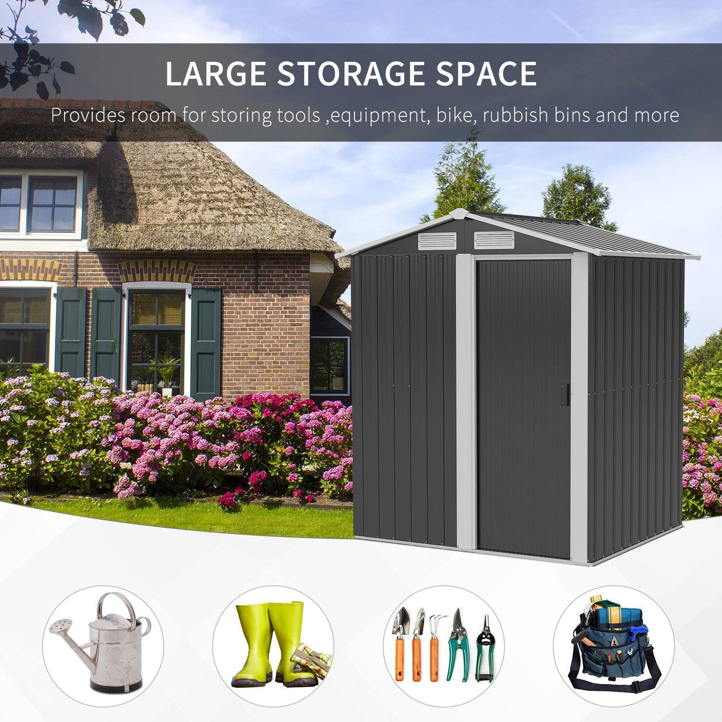 Galvanised 5 x 4' Single Door Apex Shed Steel Grey by Steadfast