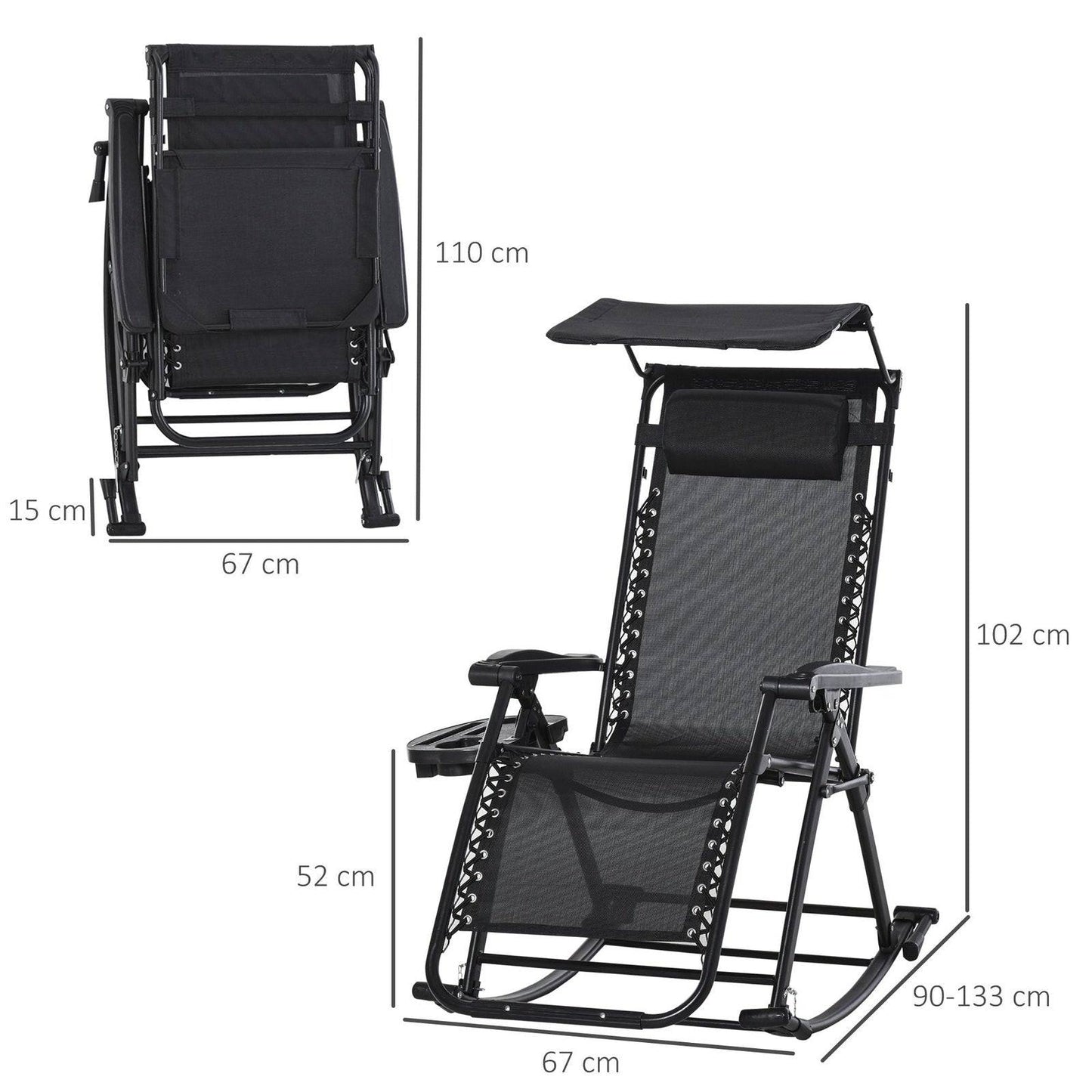 Folding Recliner Chair Outdoor Lounge Rocker Zero-Gravity Seat w/ Adjustable