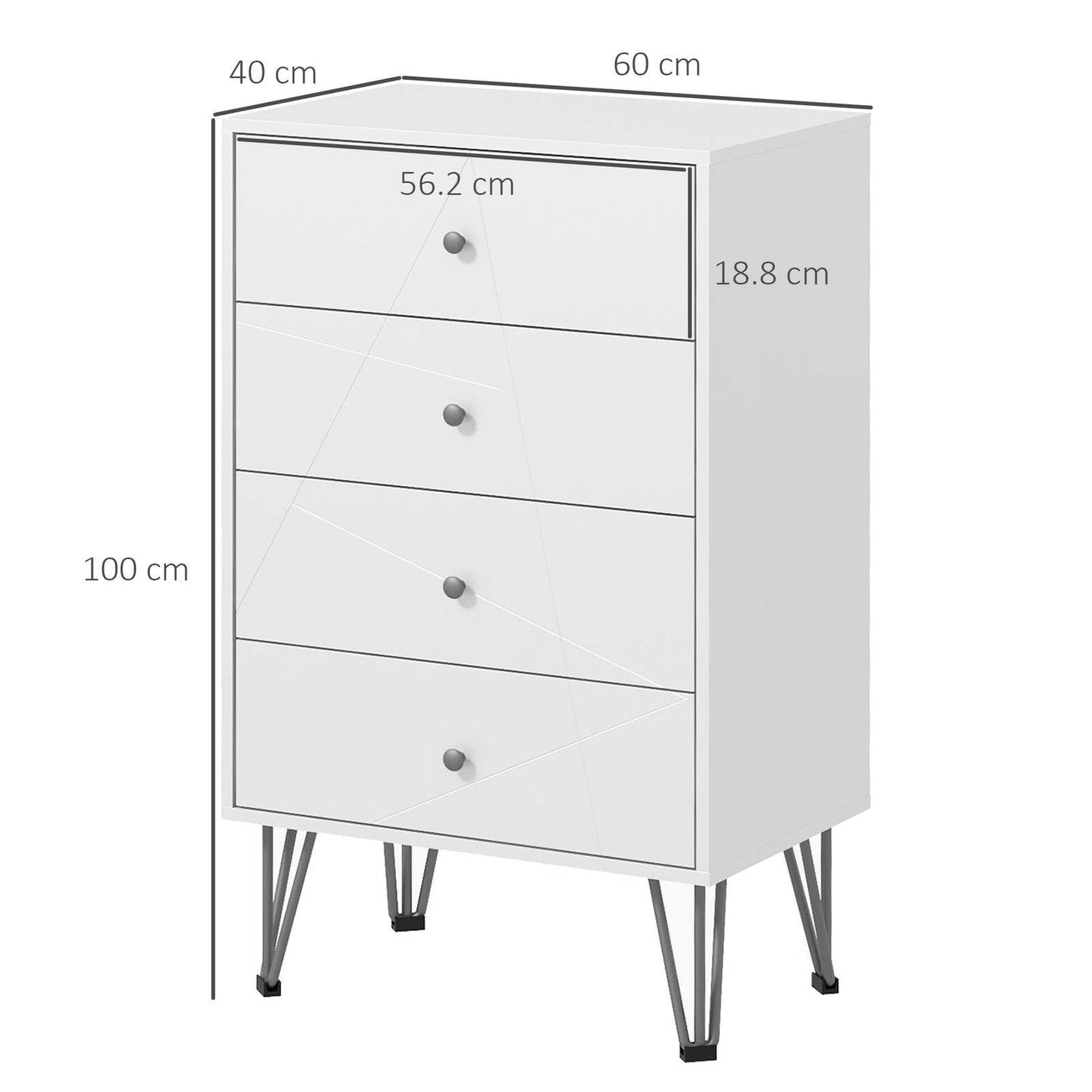 Tall Chest Of Drawers 4-Drawer Dresser For Bedroom Modern Storage Cabinets With Hairpin Legs White