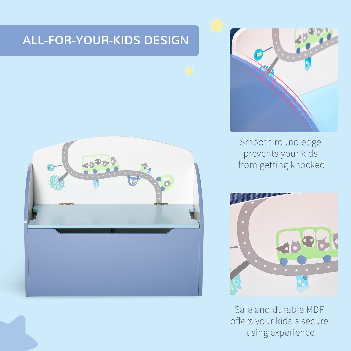 Kids Two-In-One Toy Storage Box and Seat Blue
