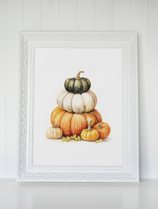Watercolour Pumpkin Tier Autumn Seasonal Wall Home Decor Print