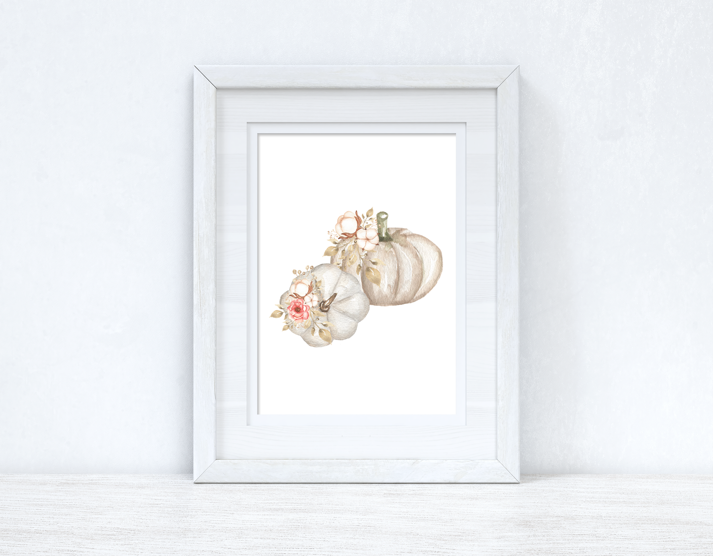 White Pumpkins Autumn Seasonal Wall Home Decor Print