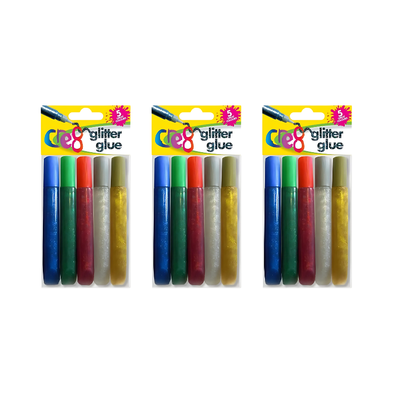 Wholesale Pack Of 5 Glitter Glue Pens - (Case of 12)
