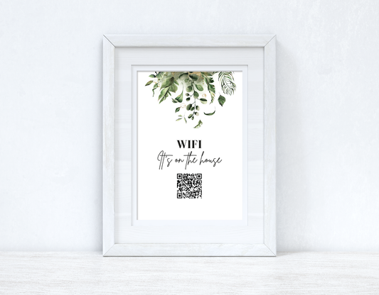 Personalised Wifi It's On The House Greenery Wifi QR Scan Home Wall Decor Print
