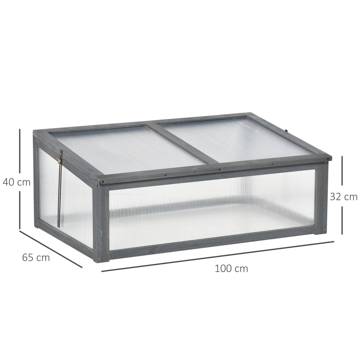 Square Wooden Outdoor Greenhouse w/ Openable Cover PC Board 100 x 65 x 40cm Grey
