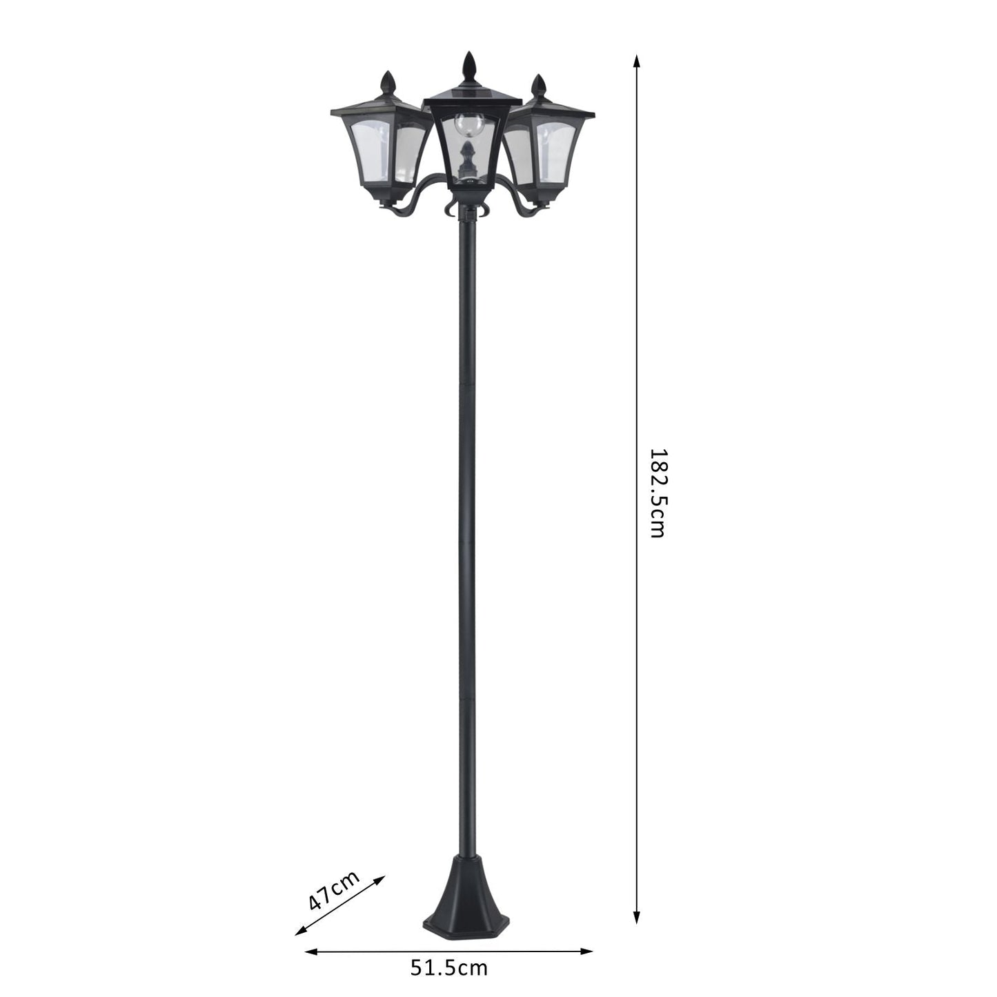 1.8m Traditional Victorian Style 3 Way Head Outdoor Garden Solar Post Lamp Sensor Dimmable LED Lantern Bollard Pathway IP44 Black