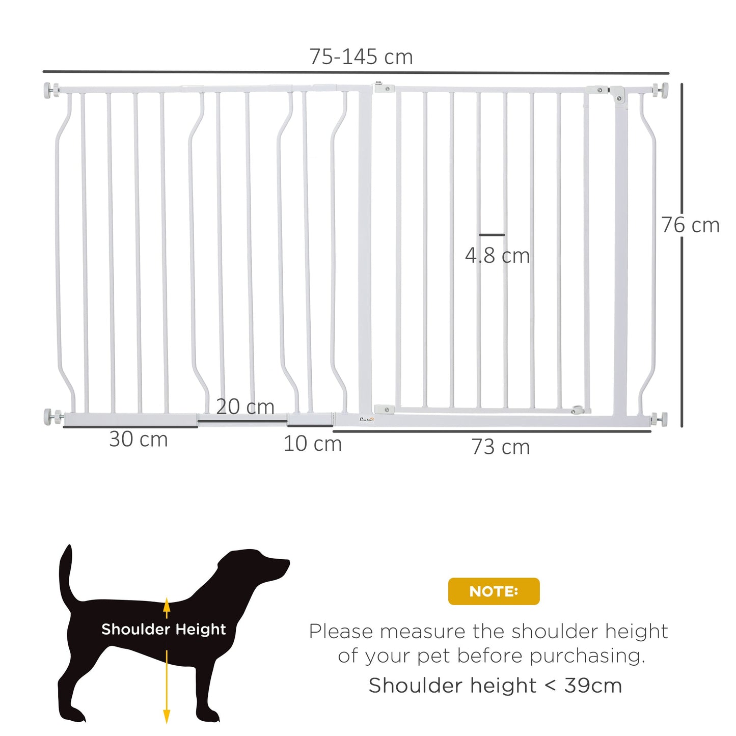 PawHut Dog Gate Extra Wide Stairway Gate for Pet with Door
