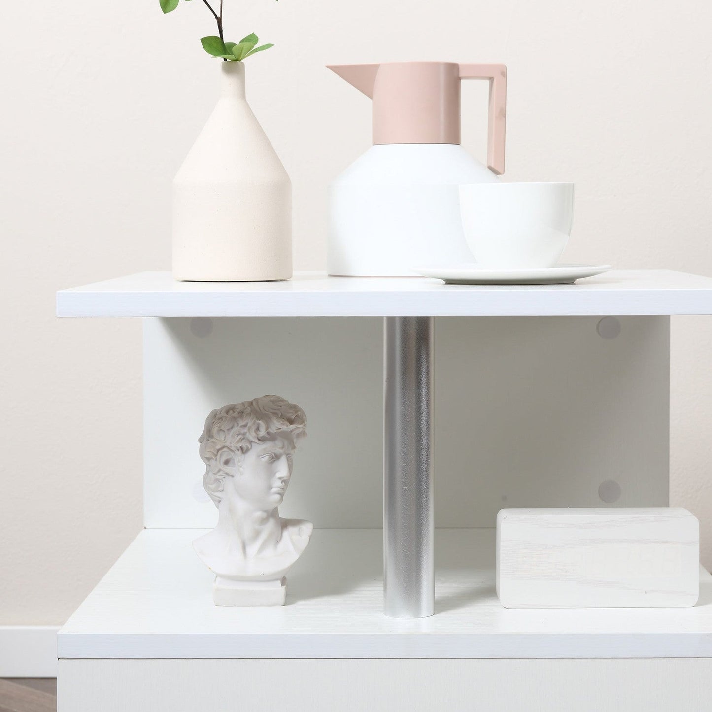 Coffee End Table S shape 2 Tier Storage Shelves Organizer Versatile Home office furniture White