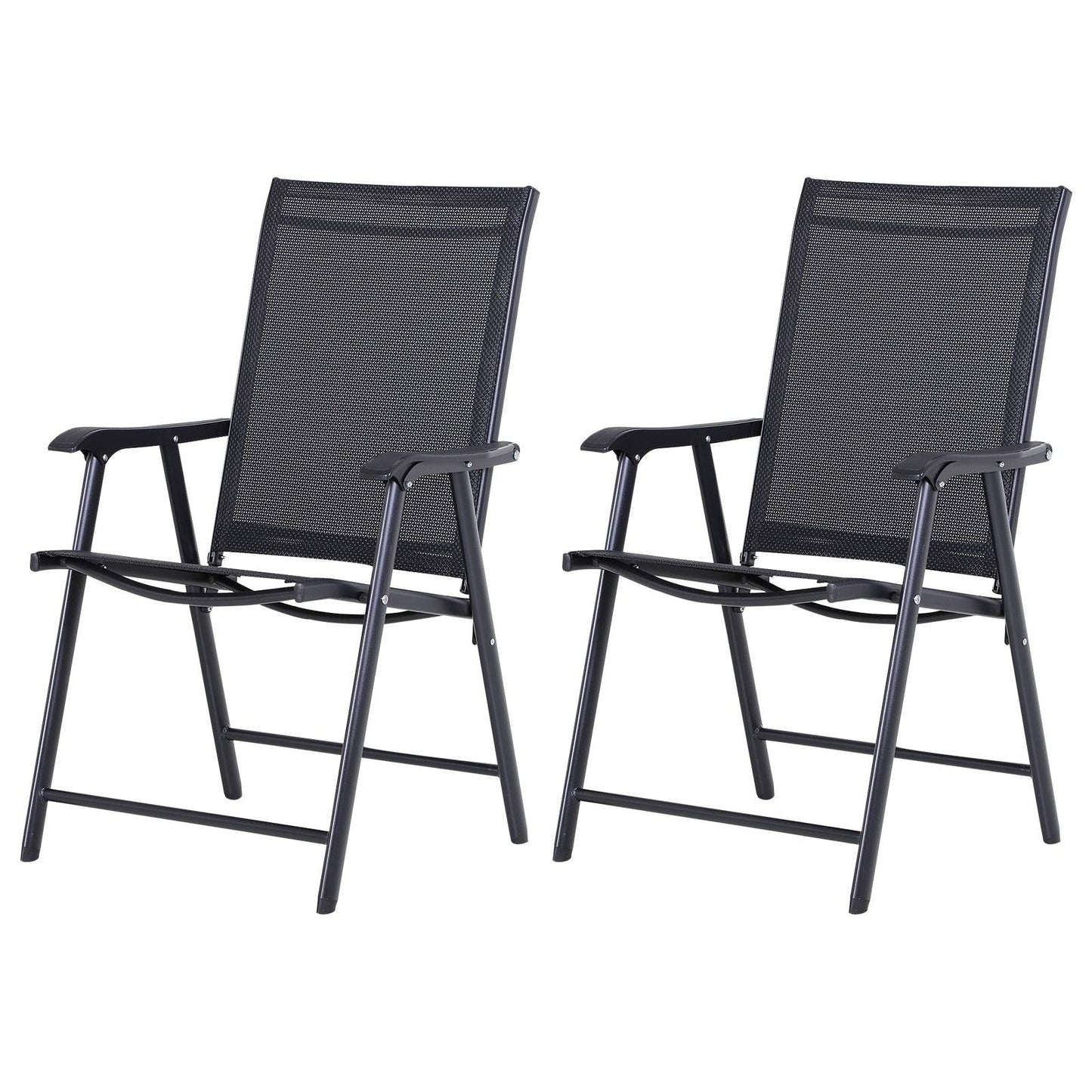 Steel Frame Set of 2 Foldable Outdoor Garden Chairs Black