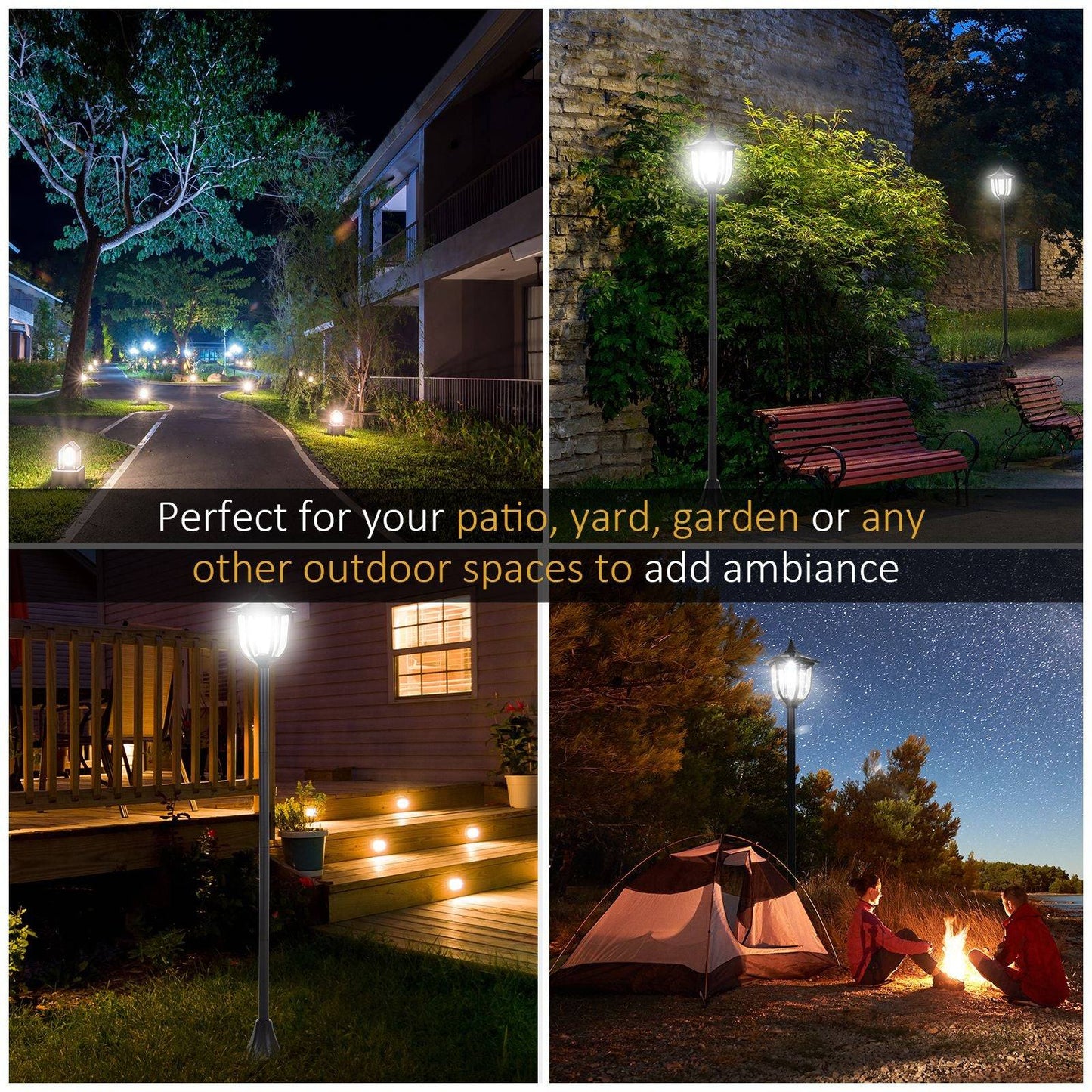 Outdoor Garden Solar Post Lamp Sensor Dimmable LED Lantern Bollard Pathway 1.6M Tall Black