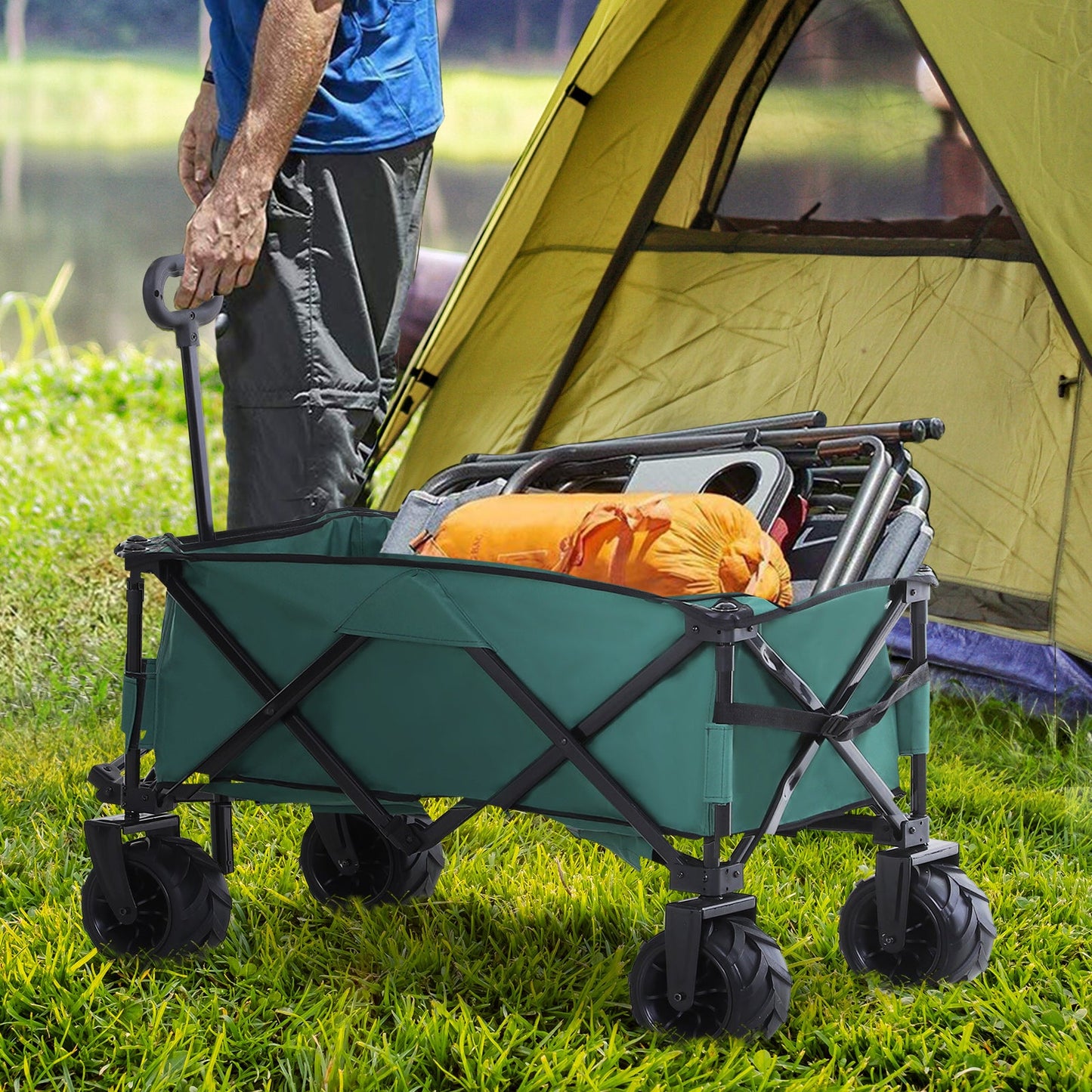 Folding Metal Frame Garden Trolley - Green