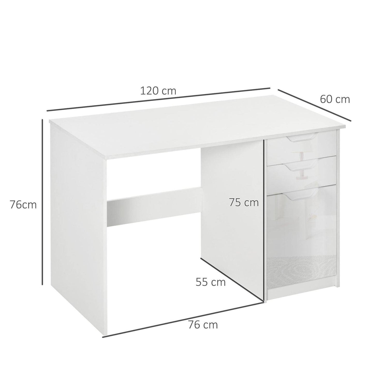 High Gloss Computer Desk with Drawers
