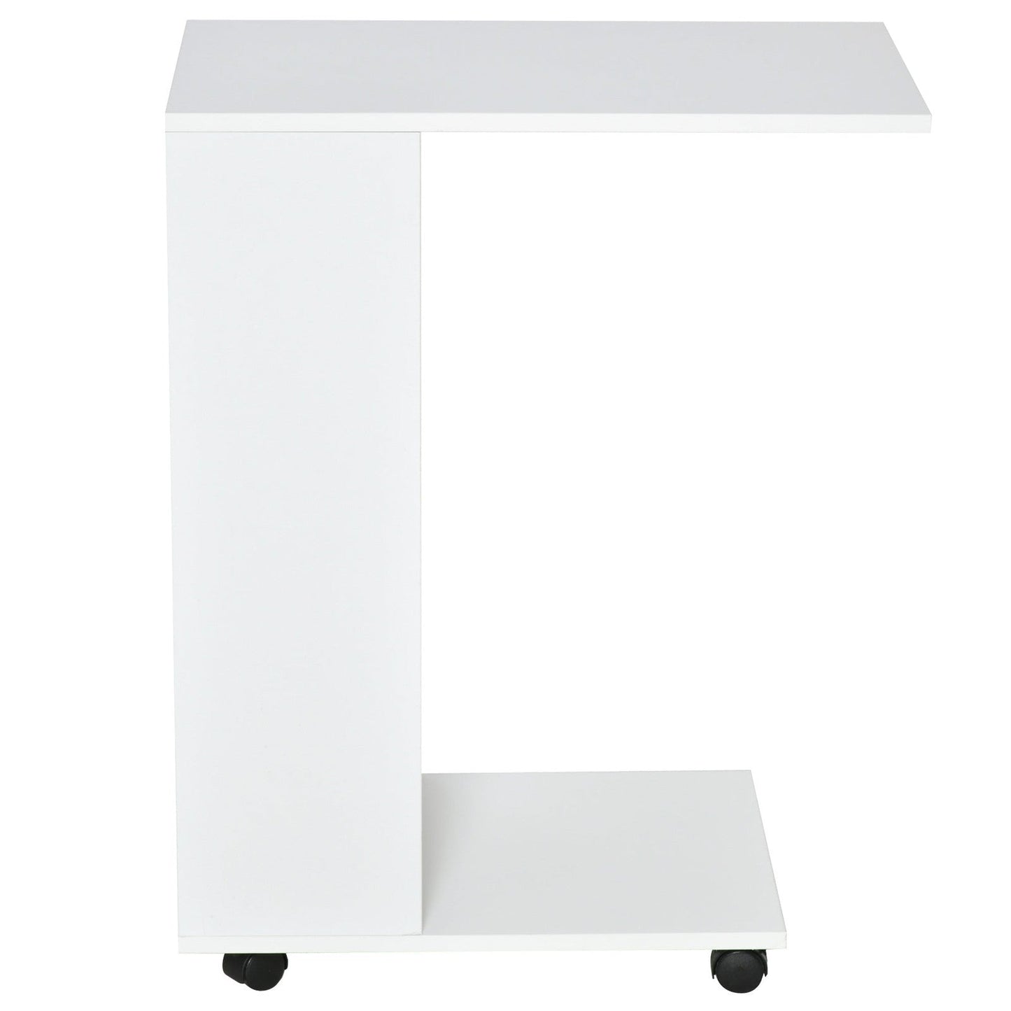 Mobile Sofa Side Table C-Shape End Table with Storage and Casters for Laptop Coffee Snack