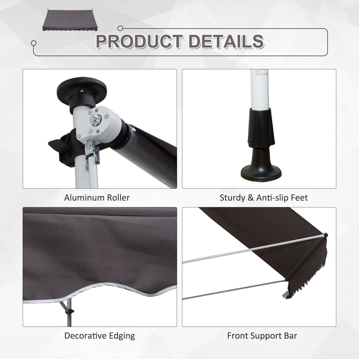 3x1.5m Adjustable Outdoor Aluminium Frame Awning Grey