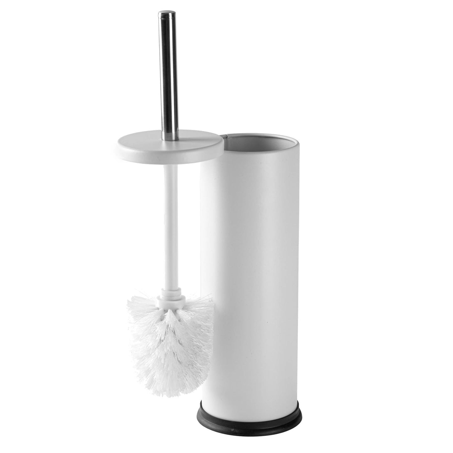 Matt White Round Stainless Steel Toilet Brush & Holder