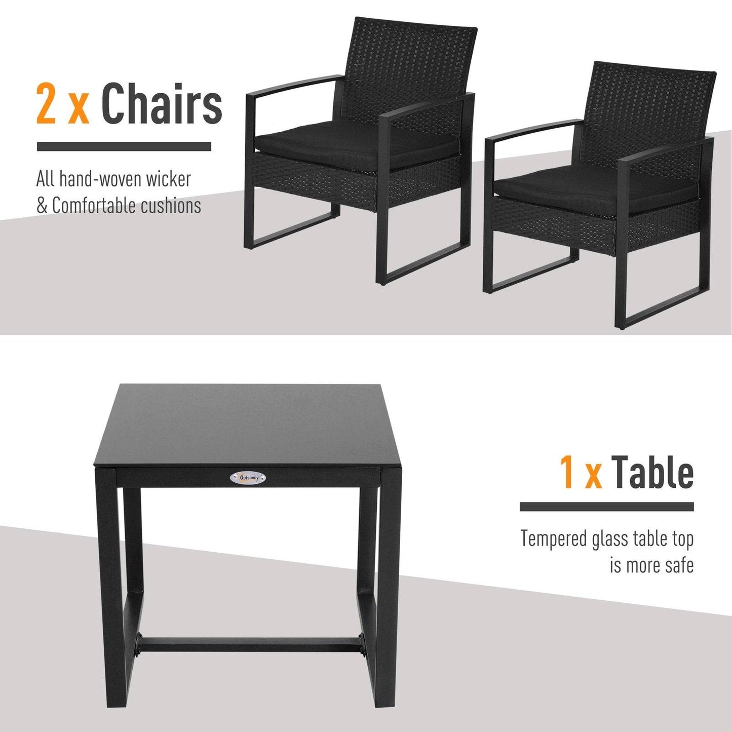 2 Seater Rattan Coffee Set-Black