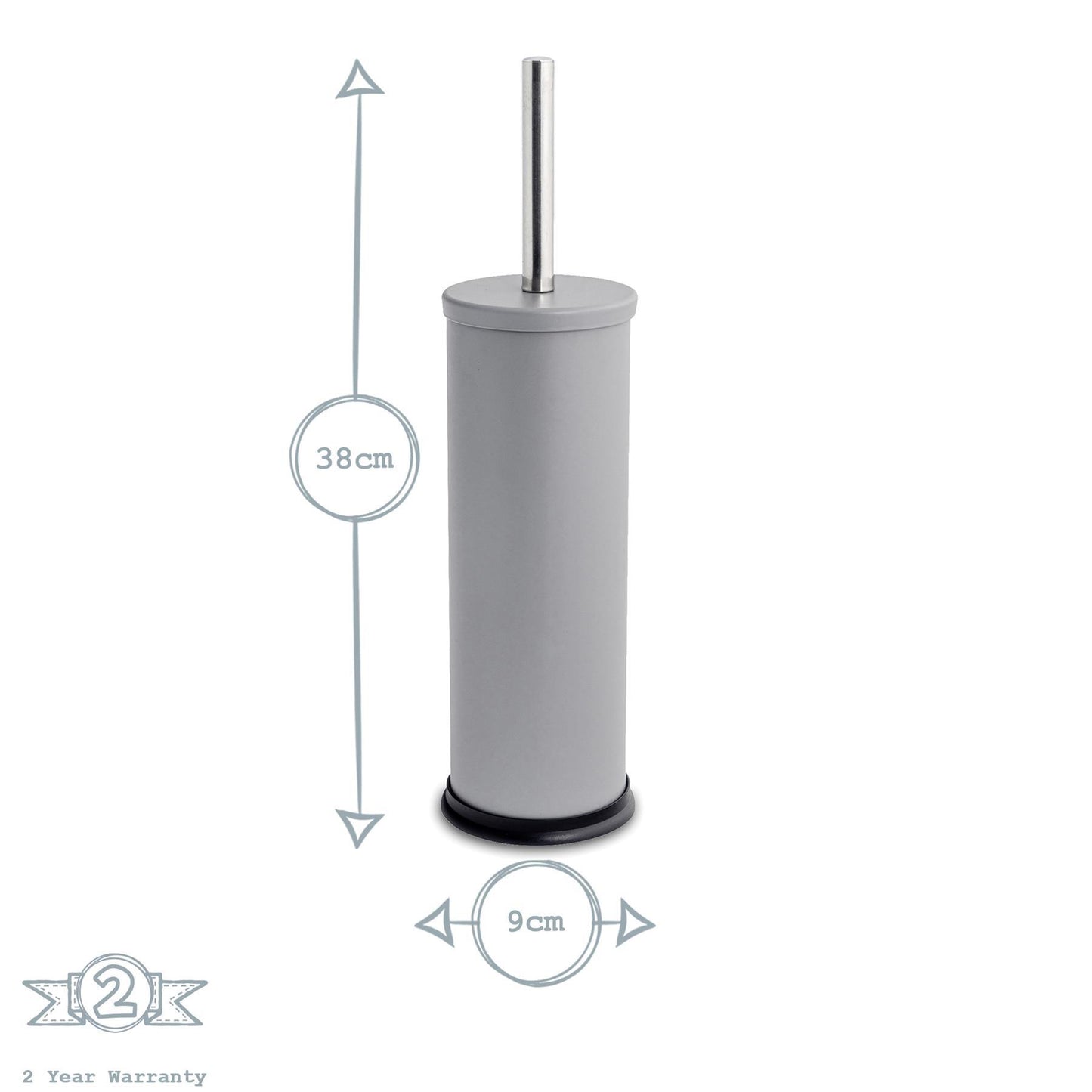 Matt Grey Round Stainless Steel Toilet Brush & Holder