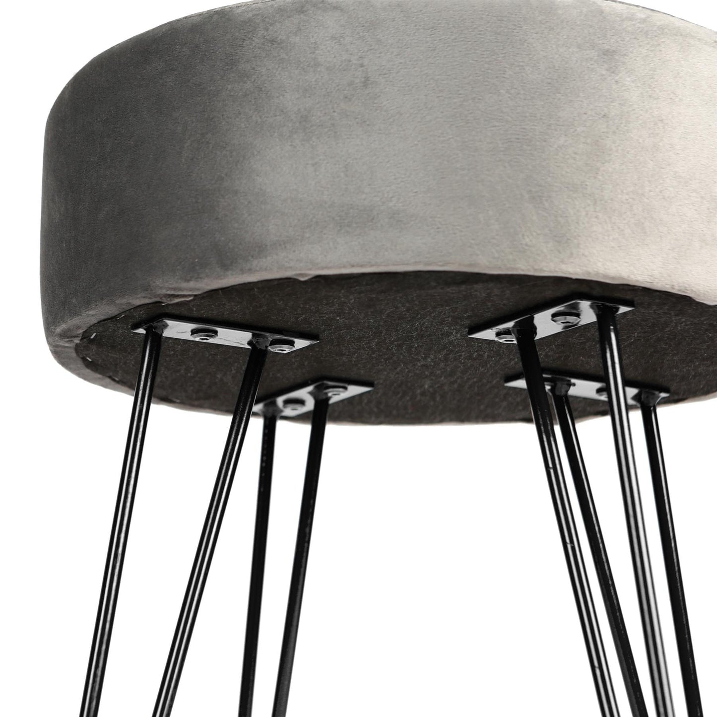 Grey Round Velvet Footstool