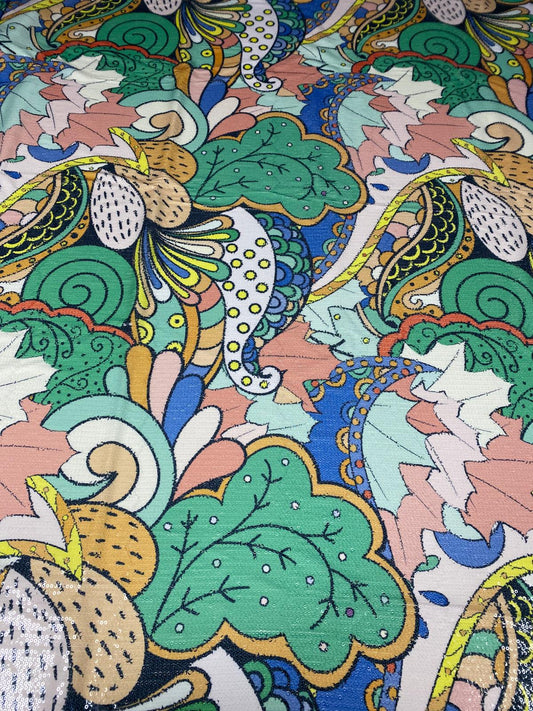 Abstract Floral Multicolour Sequin Fabric by the Metre