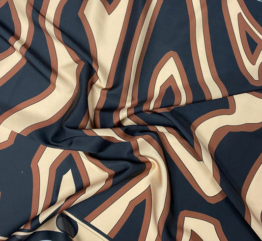 Abstract Lines Fabric – Beige Brown Graphic Print by the Metre