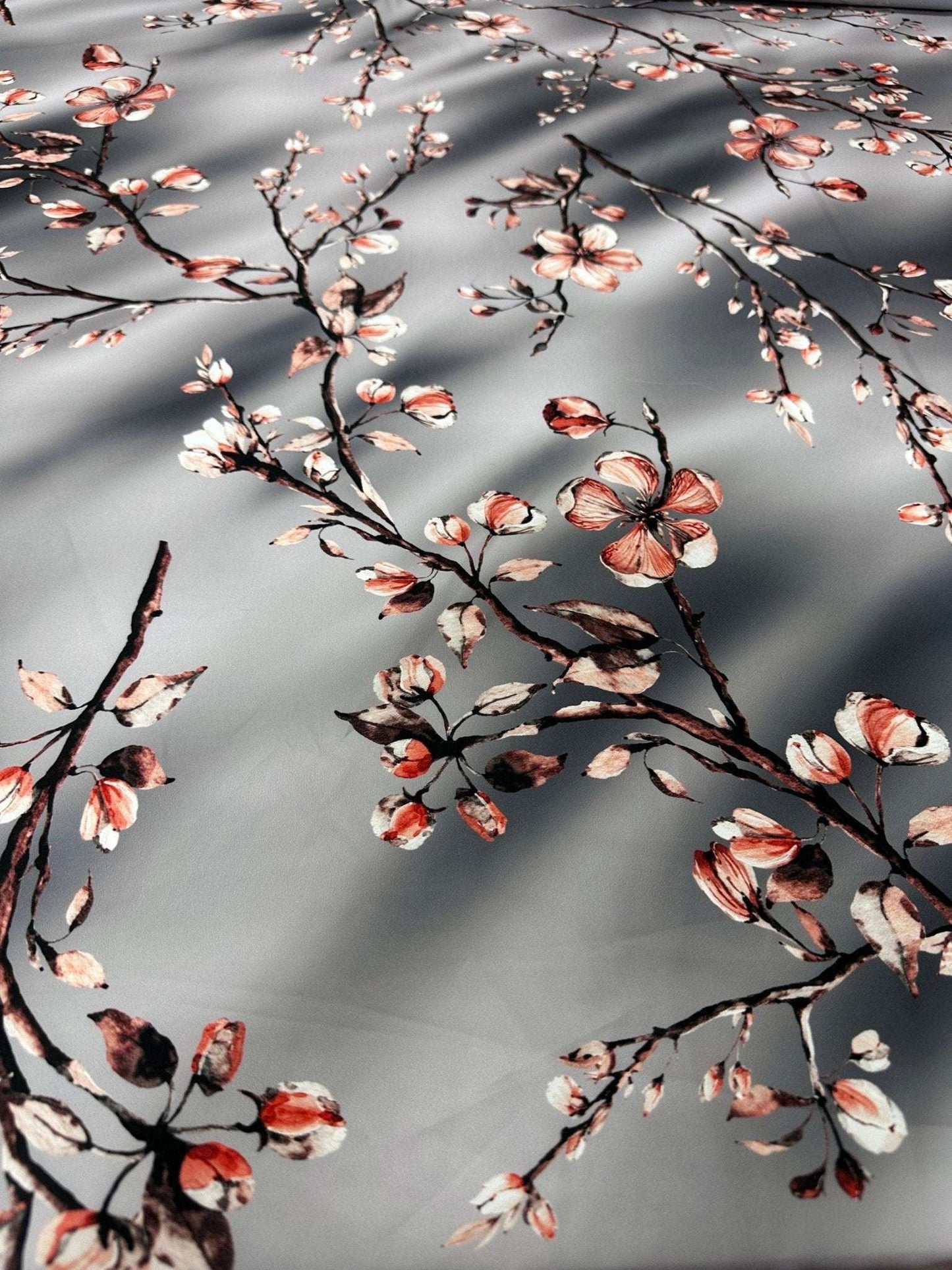 Gray Almond Blossom Luxury Fabric – Fabric by Metre, Multiple Options for Sewing & Dressmaking
