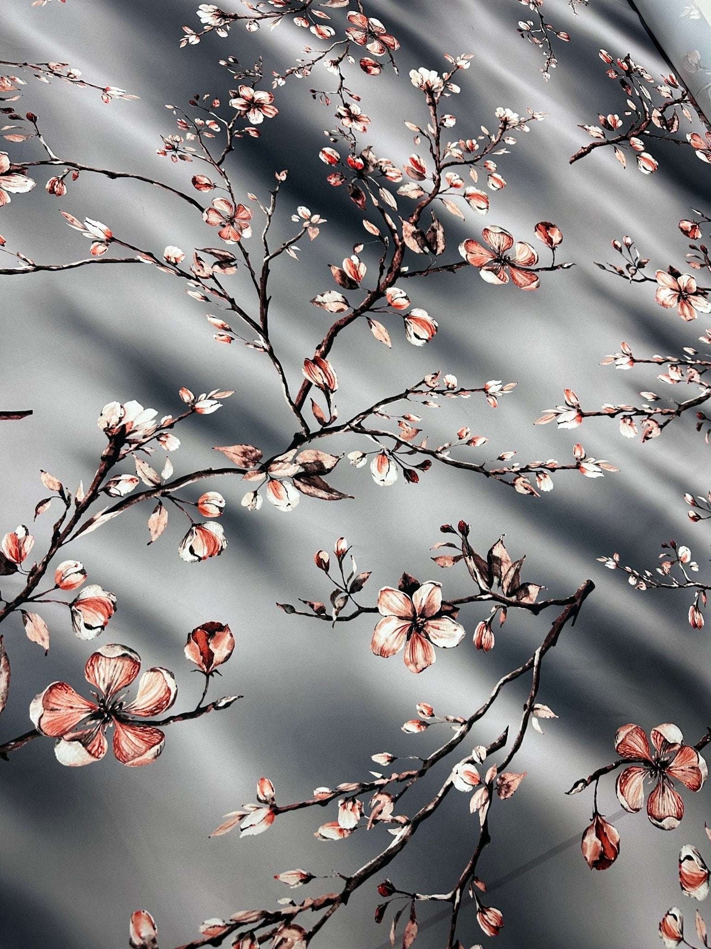 Gray Almond Blossom Luxury Fabric – Fabric by Metre, Multiple Options for Sewing & Dressmaking