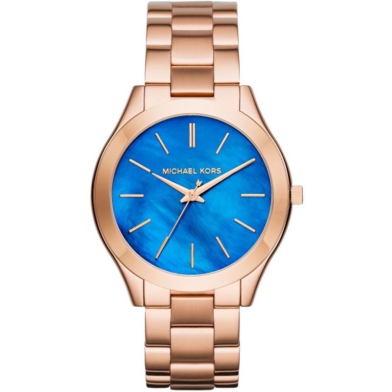 Michael Kors MK3494 Ladies Slim Runway Rose Gold Dark Blue Watch