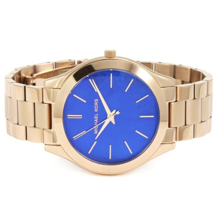Michael Kors MK3494 Ladies Slim Runway Rose Gold Dark Blue Watch