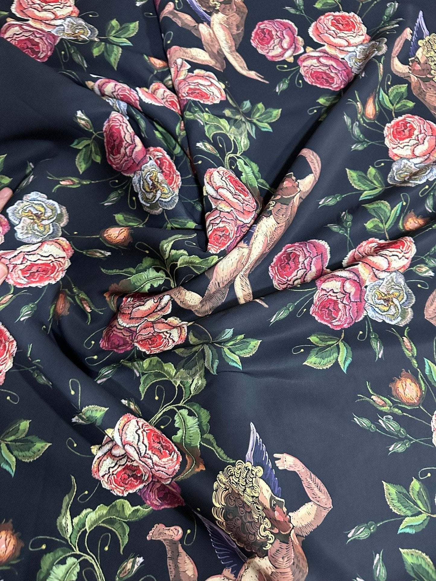 Angel Floral Print Fabric – Available in Satin, Crepe, Spandex & Chiffon | By Metre