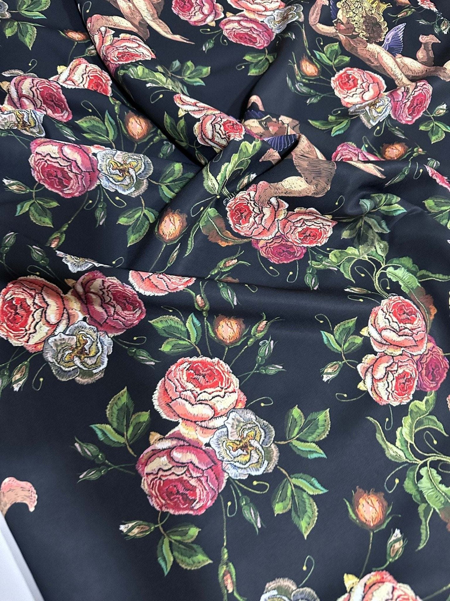 Angel Floral Print Fabric – Available in Satin, Crepe, Spandex & Chiffon | By Metre