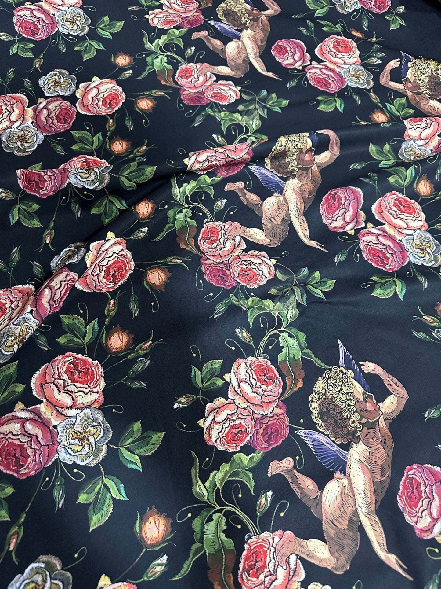 Angel Floral Print Fabric – Available in Satin, Crepe, Spandex & Chiffon | By Metre