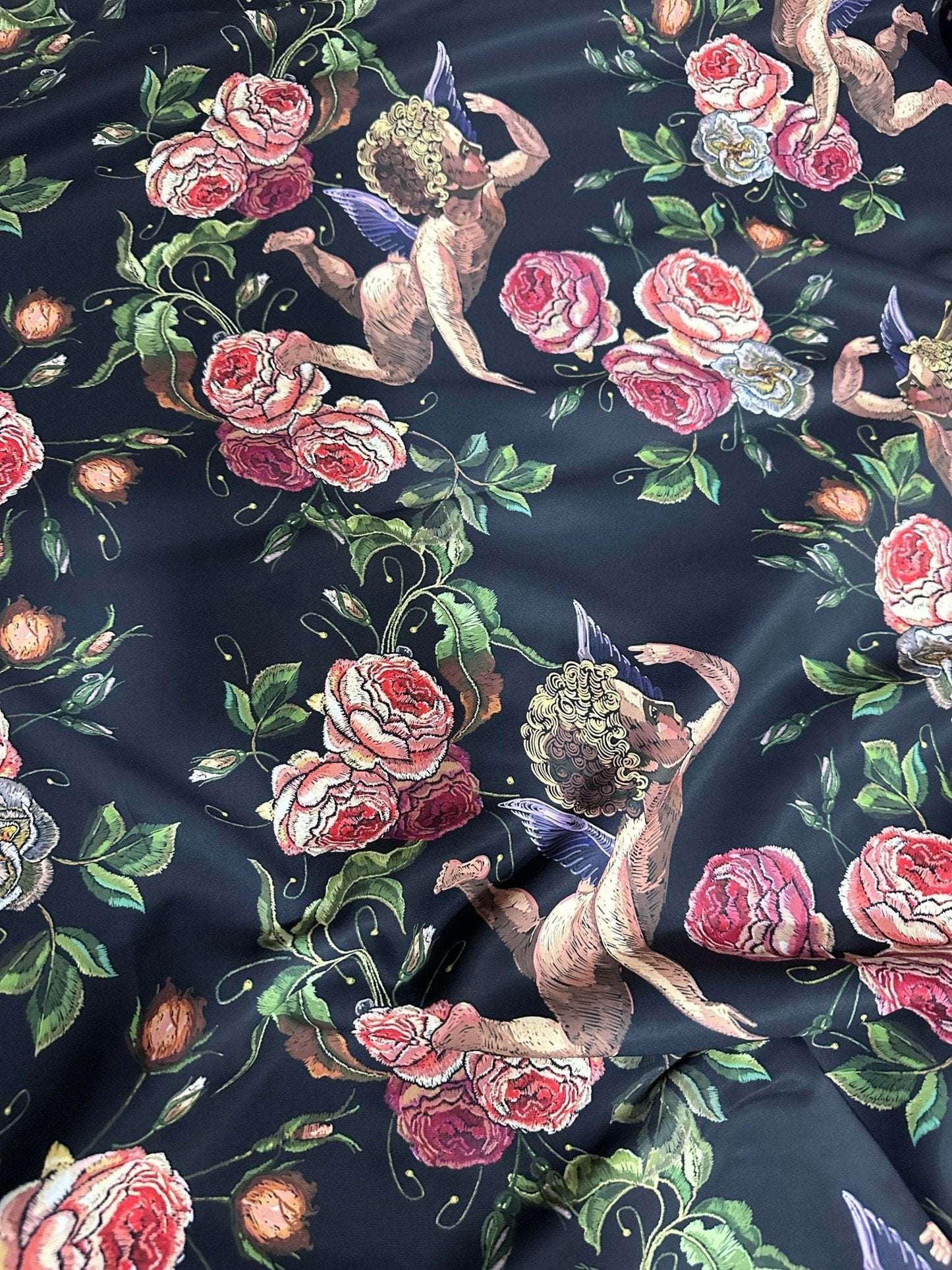 Angel Floral Print Fabric – Available in Satin, Crepe, Spandex & Chiffon | By Metre