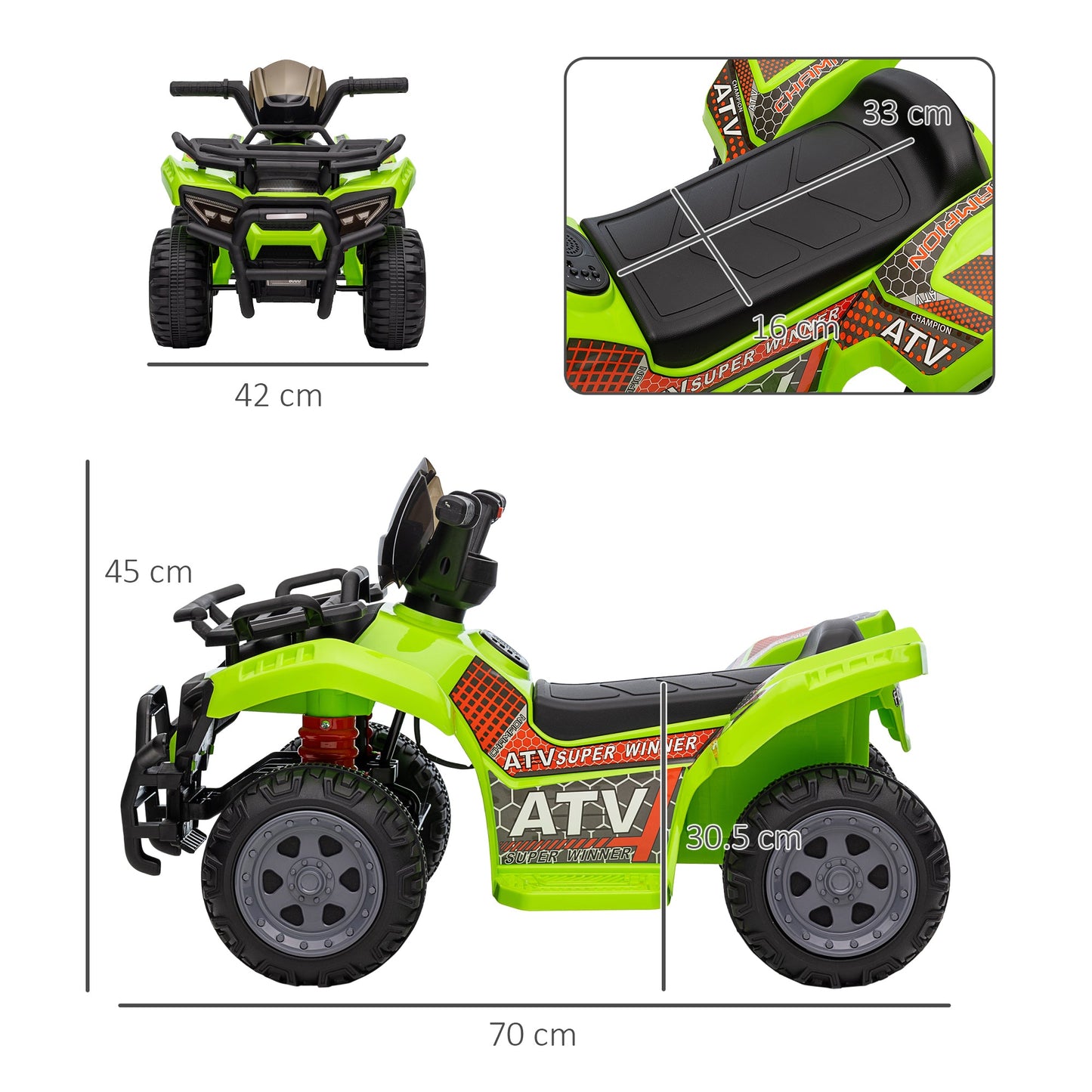 Kids Ride-on Four Wheeler ATV Car with Real Working Headlights for 18-36M