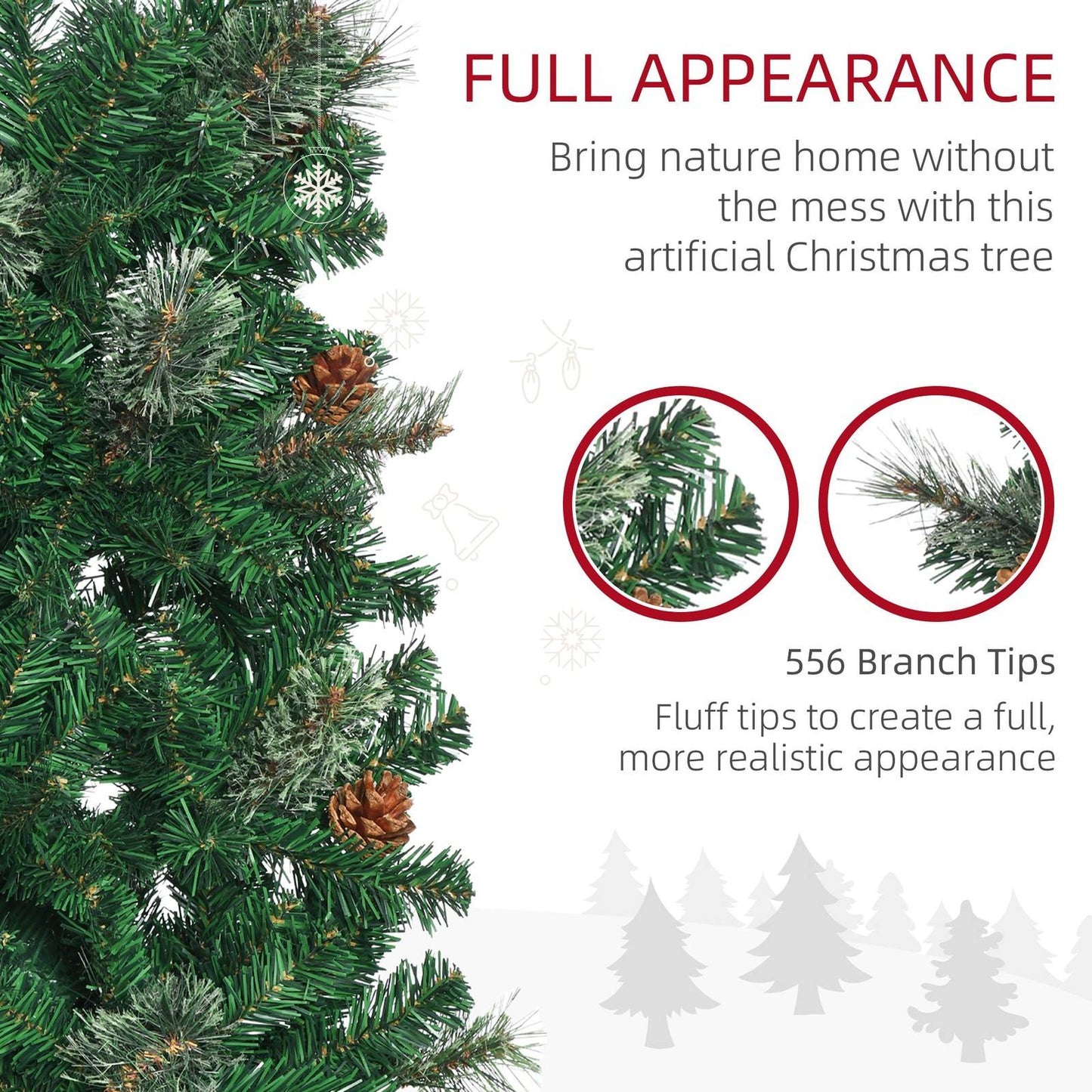 6.5FT Tall Pencil Slim Artificial Christmas Tree with Realistic Branches