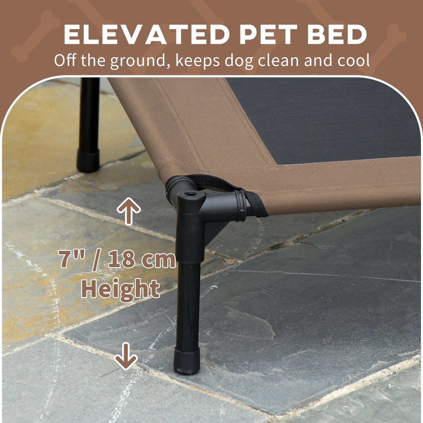 PawHut Raised Dog Bed Waterproof Elevated Pet Cot with Breathable Mesh UV Protection Canopy Coffee