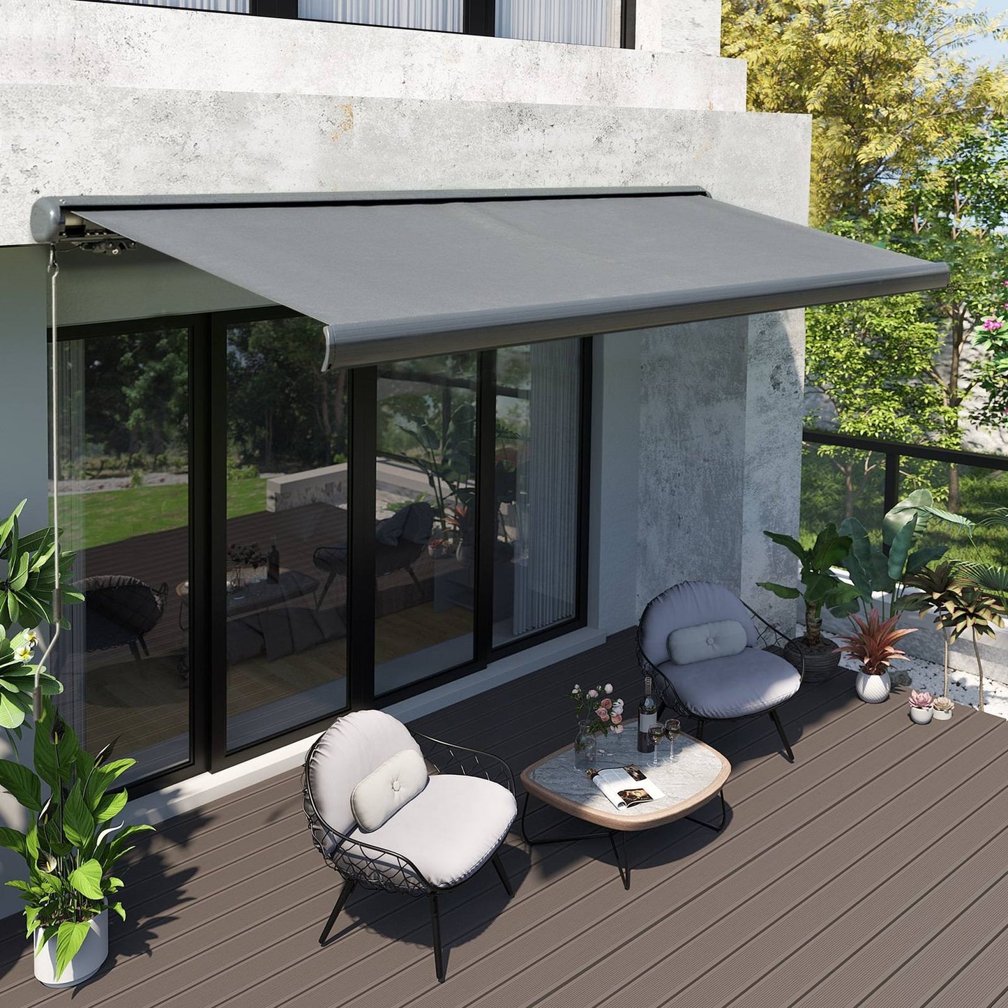 Cassette Electric Manual Awning Door Window Retractable Canopy w/ R/C & LED 350W x 0-300D cm