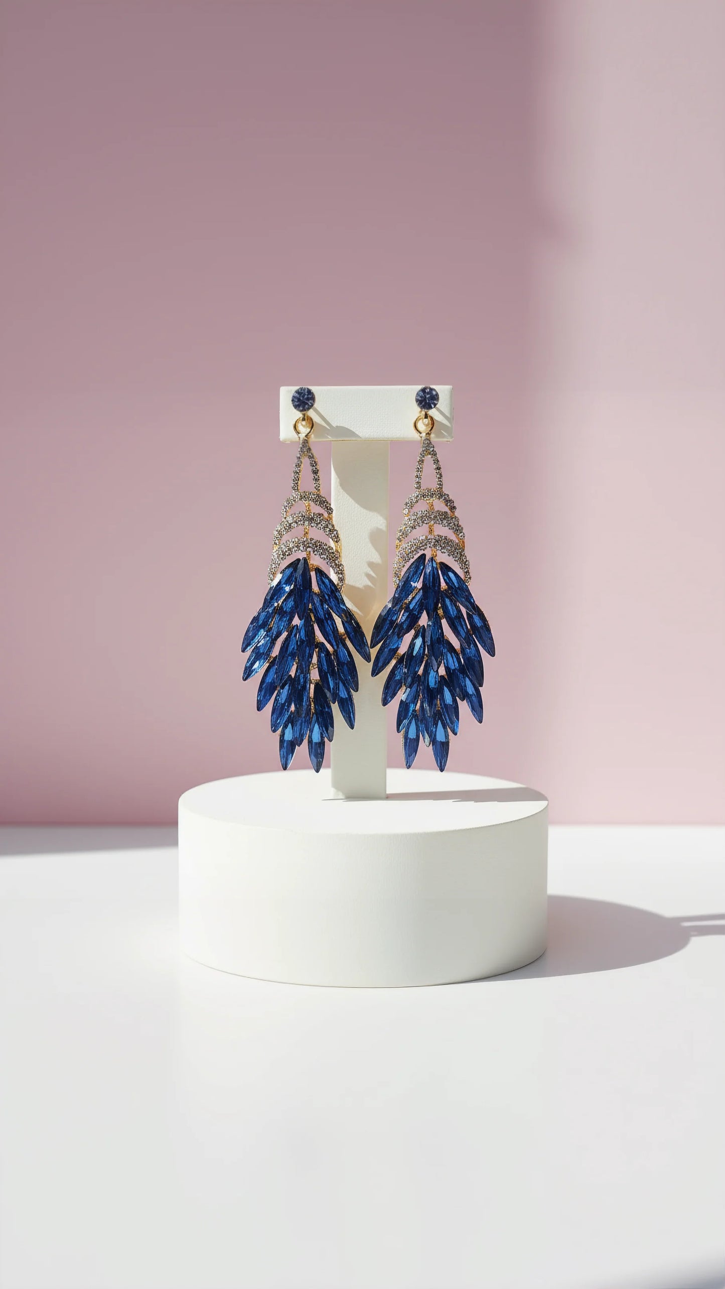 Layered Navy Crystal Drop & Dangle Earrings
