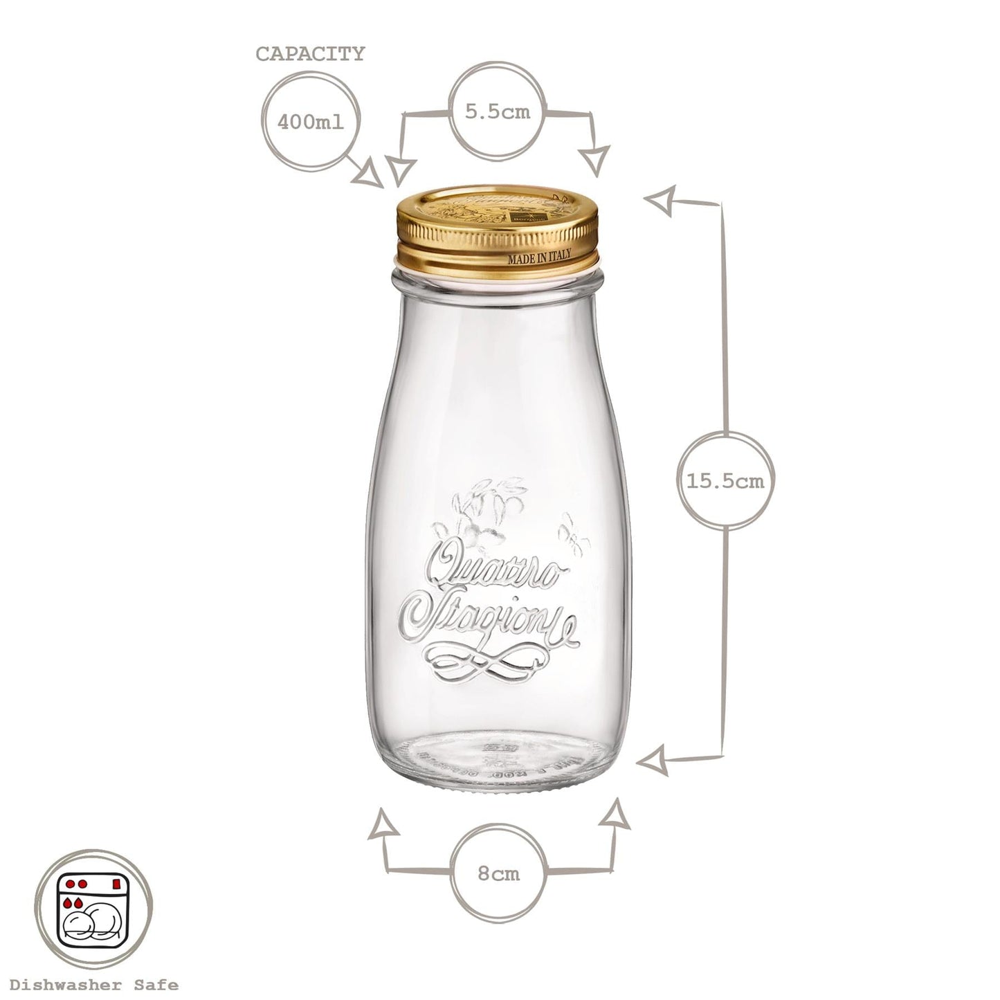 400ml Quattro Stagioni Glass Bottle with Screw Top Lid