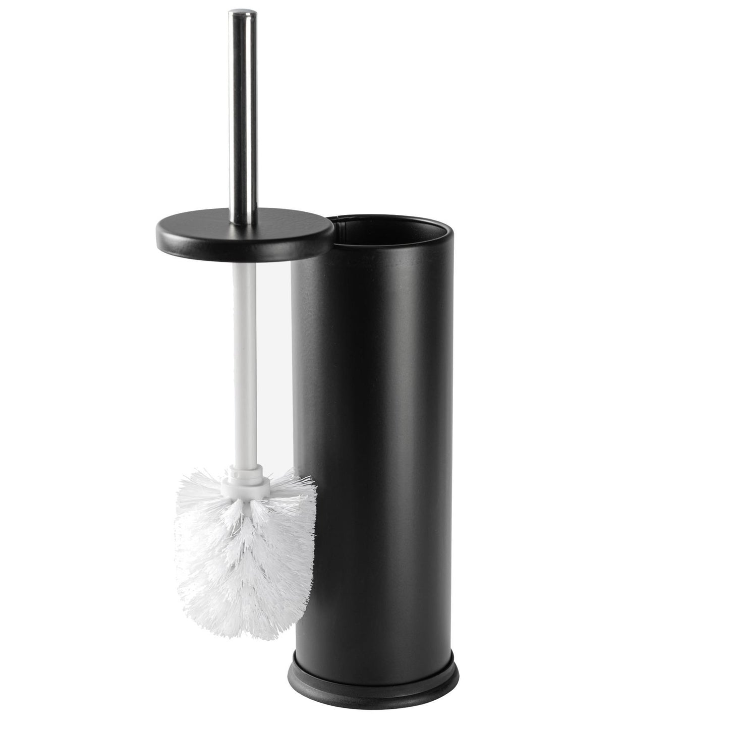 Matt Black Round Stainless Steel Toilet Brush & Bin Set