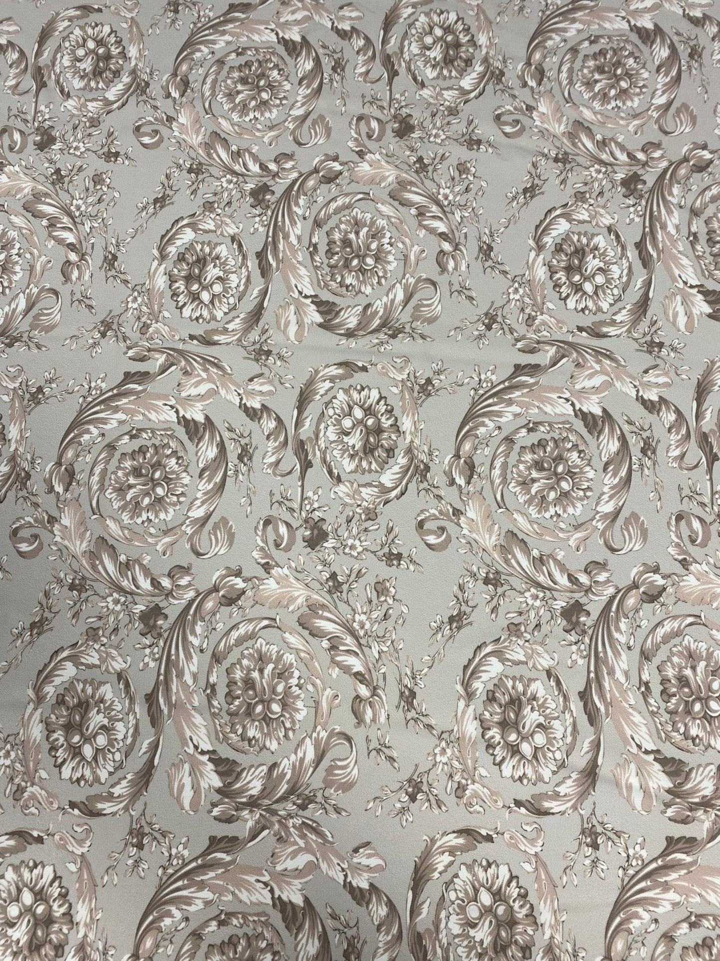 Baroque Floral Damask Fabric in Beige and Taupe