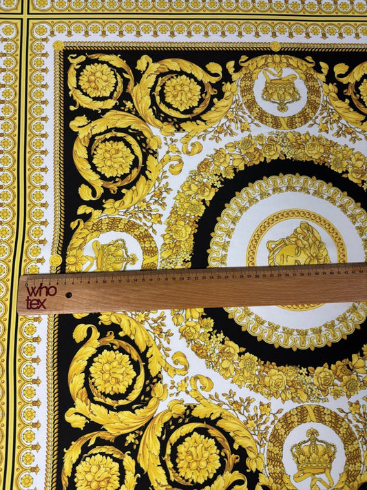 Baroque Gold Medallion Satin Fabric by the Metre – Luxury Material